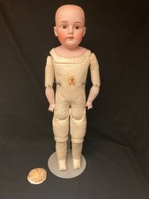 Large 27 Inch Antique Kestner Doll with Bisque Head and Leather Body