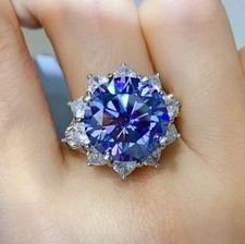 7Ct Round Cut Natural Tanzanite  Diamond Solid 14K White Gold Engagement Ring