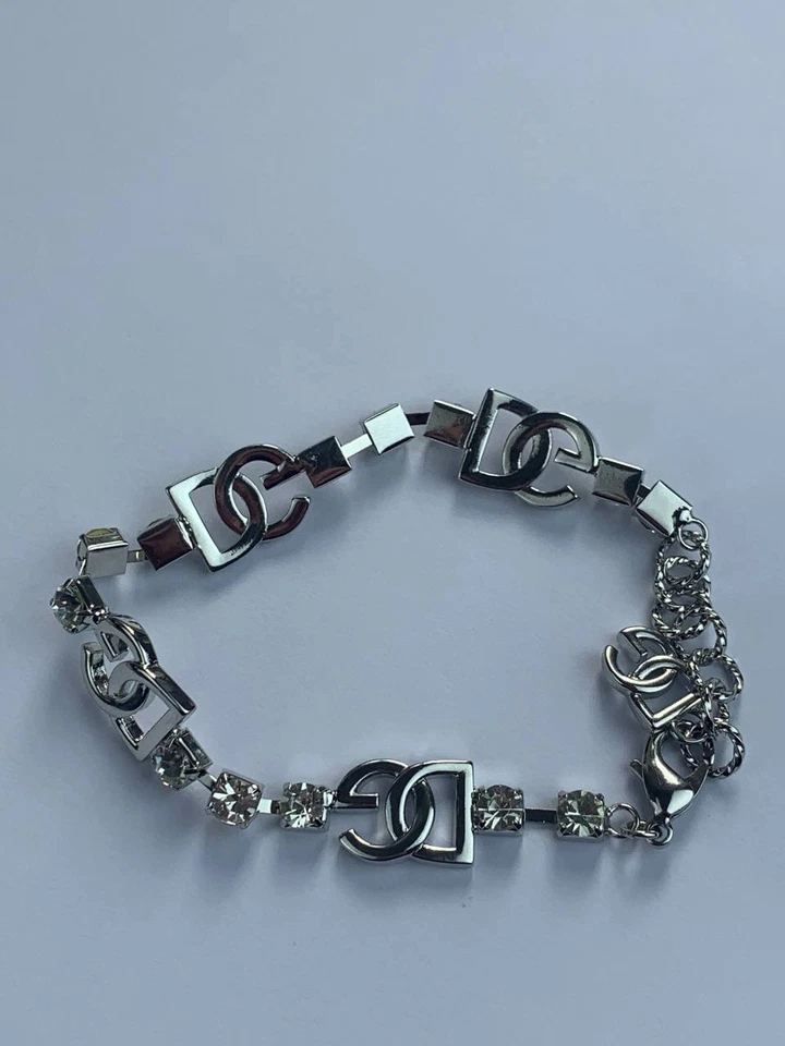 Dolce & Gabbana Silver Rhinestone Y2K Chain Link Bracelet - Image 3 of 4