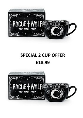 2 Kaffeebecher Teesuppe groß ROGUE + WOLF LA LUNE Mond Hexe Goth Porzellan Neu