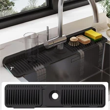 24 Inch Silicone Faucet Mat for Kitchen Sink Splash Guard - 24''x5.5'', Black 