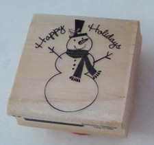 Craft Smart Wood Mount Red Rubber Stamp 10287866 Happy Holidays Snowman