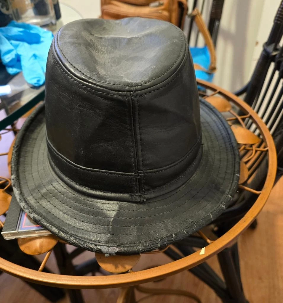 Vintage Henschel Leather Fedora Hat Mens Size Medium Black Made in USA!