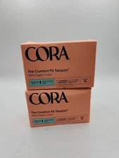 Two NIB Cora 100% Organic Cotton COMFORT Fit Tampons Regular 36 Count SEALED NEW