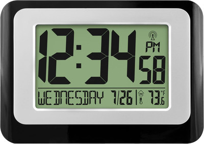W88631 Digital Atomic Black Wall Clock with Temperature