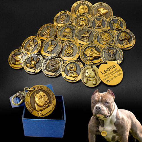 3D HUNDEMARKE METALL WUNSCHGRAVUR NAMENSSCHILD GRAVUR Personalisiert Tag Rassen - Picture 1 of 31