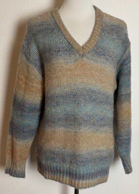 Comma Damen Strick Pullover Langarm Blau Mit Muster Gr. S
