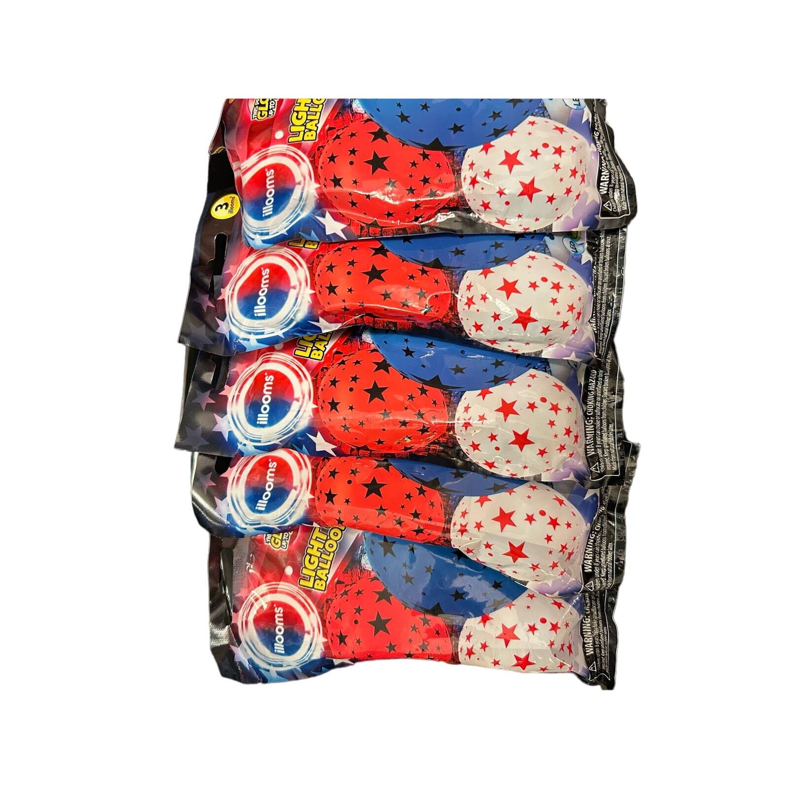 Illooms bundle of 5 packs Patriotic Light Up Balloons 15 Balloons Total 