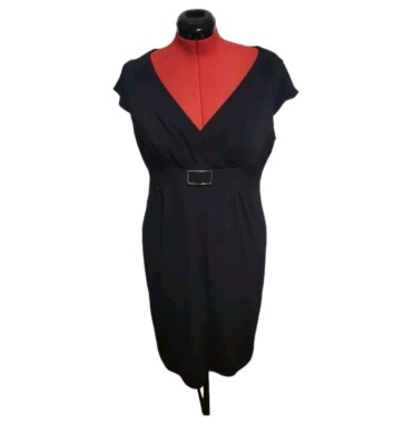 White House Black Market midi dress, cap sleeves v neck and buckle, size 14  | eBay