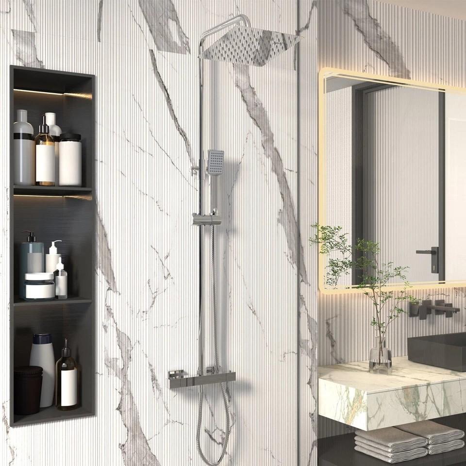 GY BATH Bathroom Shower Mixer Thermostatic Set Chrome Twin Head Exposed Valve Square