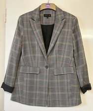 Label Lab House Of Fraser Women’s Grey Check Smart Blazer Jacket Size Uk 10