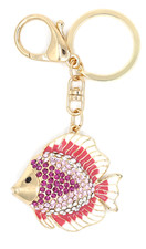 TB Tropical Ocean Fish Swim Pink Rhinestones Women Bag Charm Keyrings Keychains
