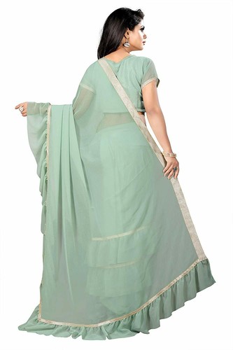Women's Ruffle Saree Georgette Frill Design Stylish Ruffle Sari Blouse Partywear - Picture 18 of 94