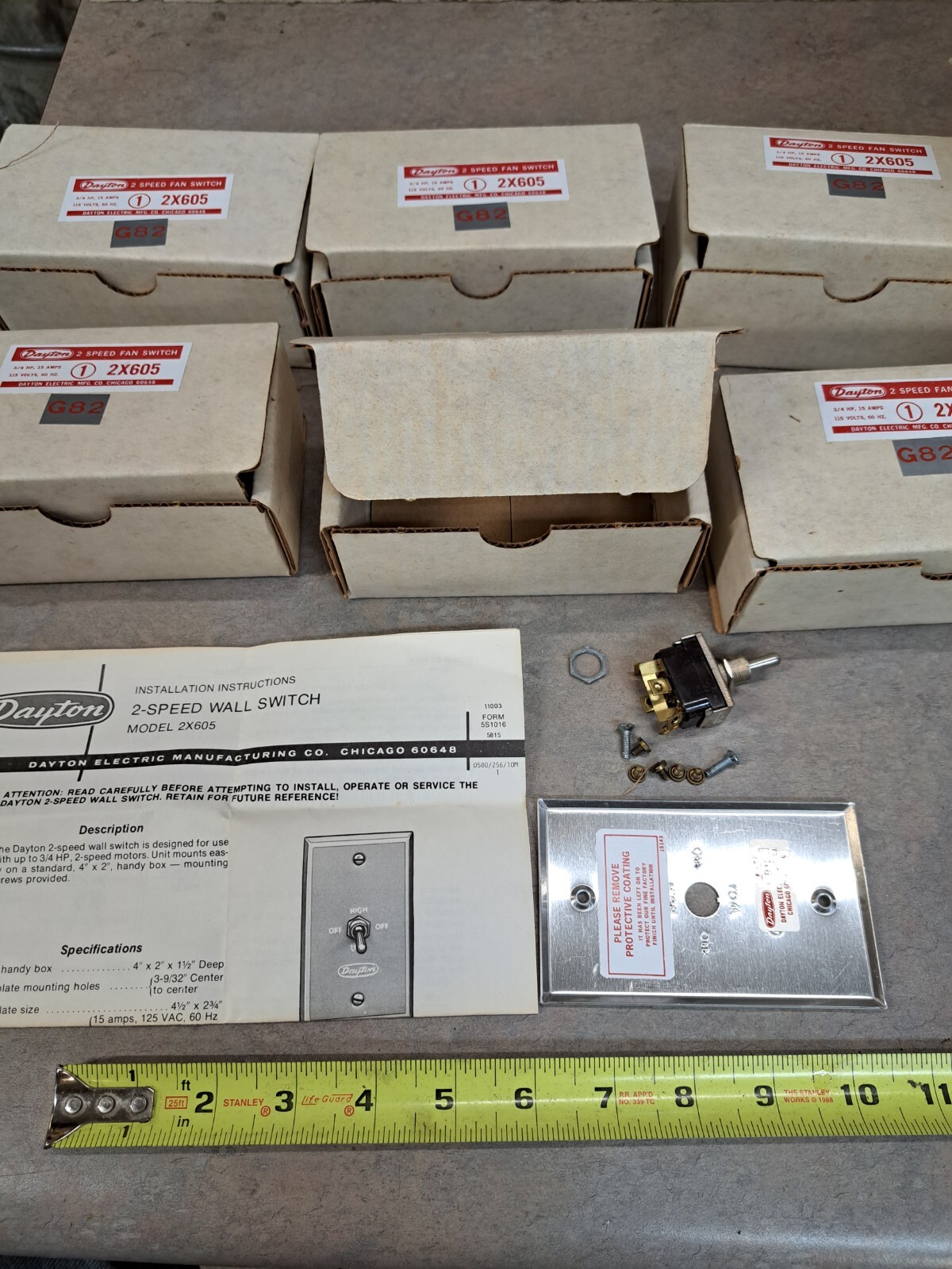 Box of 6 Dayton 2X605 2 Speed Fan Switches, New 15 Amp 3/4 HP 115 Volt ...