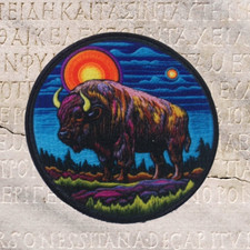 American Bison Applique Patch - Buffalo Animal Badge 3" Iron on Mountains Moon