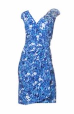 Chaps by Ralph Lauren Drape Front Ruched Dress Blue Floral Print S Small 4-6