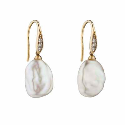 Elements Gold GE2290W Keshi Perlenohrringe mit diamantbesetztem Haken
