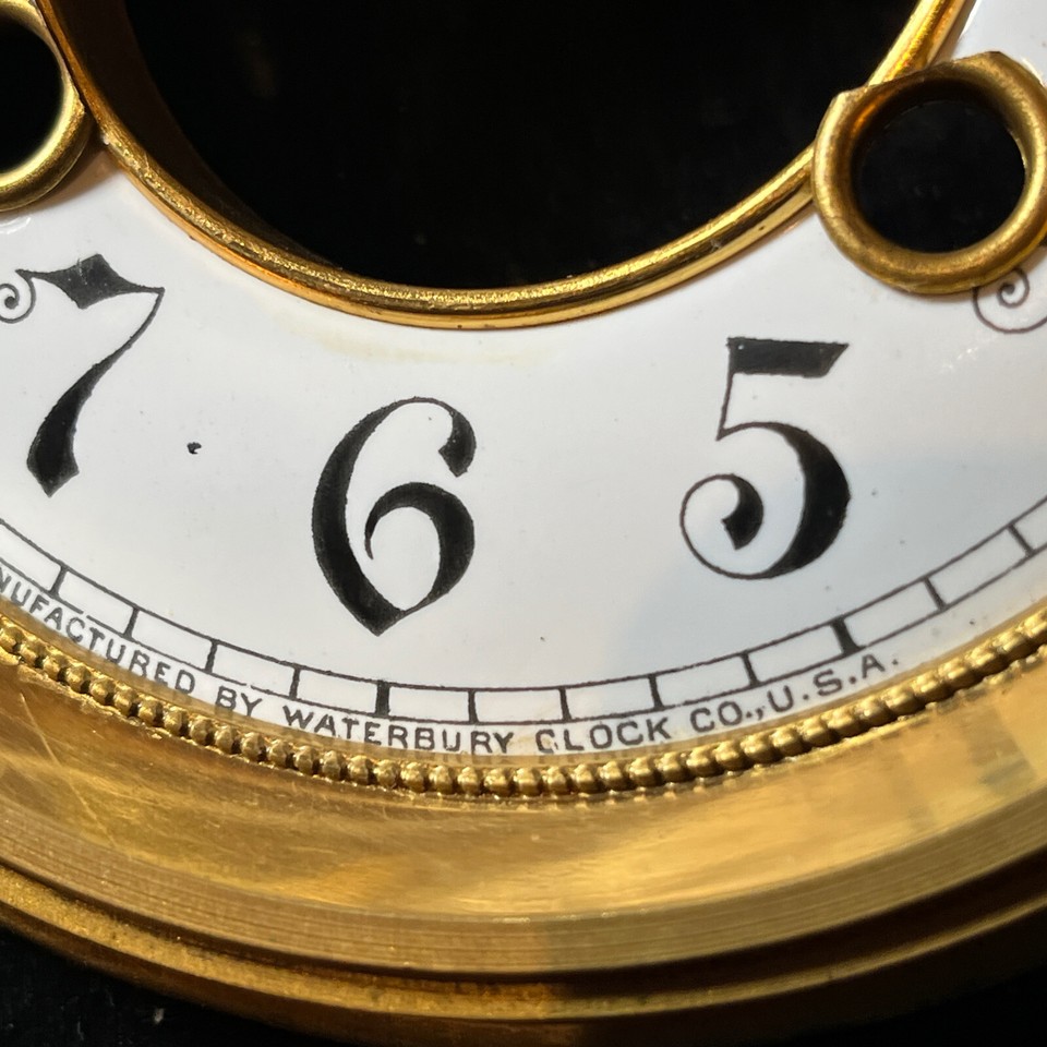 Vintage Waterbury Round Clock Glass Face Dial Door 4-3/4" Bezel Mantel ...