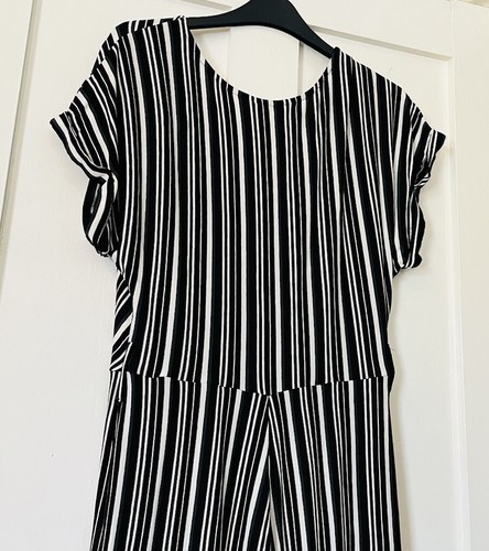 F&F Black Stripe Stretch Jersey Short Sleeve Wide Leg Jumpsuit L31" - Picture 4 of 5