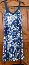 Women's Floral Blues Ivory  and White Wiggle Print Dress-  Size  - 18 UK
