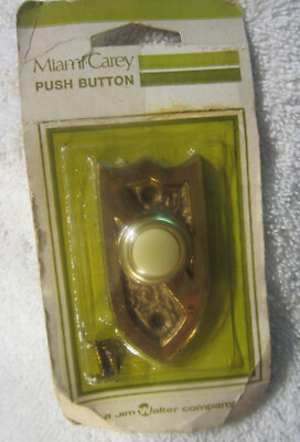 1 NOS Mid-Century Miami-Carey Brass Shield Heraldic Emblem DOORBELL BUTTON New