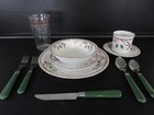 Vintage Christmas Dinnerware Dish Set Tartan Ribbon 88pc NEW old Stock COMPLETE