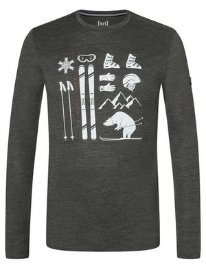 Super.Natural - M Skiing Bear LS pirate grey L Merino Langarm Funktionsshirt
