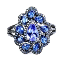 925 Sterling Silver Ring Pear Tanzanite 8x5mm Sapphire Gemstone Jewelry Size 7.5
