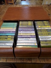 Vintage 3-Drawer Wood Grain Cassette Storage  37 Tapes Many Sealed Pop Classics