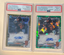 JAIRO POMARES PSA 9 DNA 10 & AUTH 1ST BOWMAN CHROME GOLD GREEN /50 (2) CARD LOT