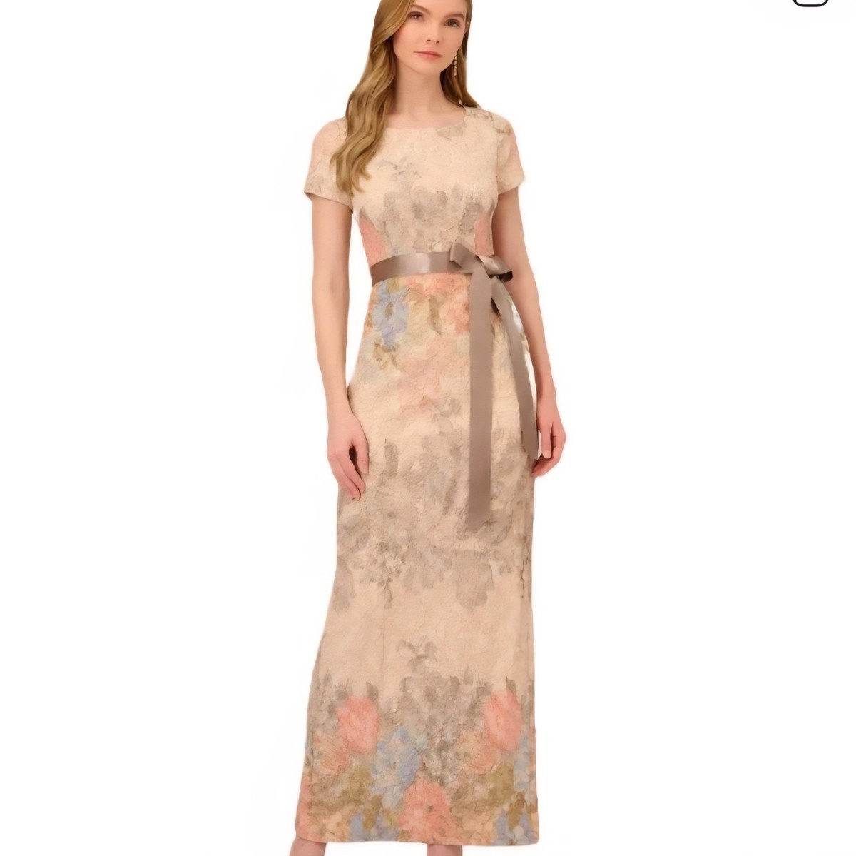 Adrianna Papell Matelasse Textured Column Gown 12 Blush Floral Multi Beige Maxi Adrianna Papell Matelasse Textured Column Gown 12 Blush Floral Multi Beige Maxi