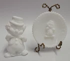 Vtg Mosser Glass Little Fiddler Clown TJ Milk White w. Matching Plate