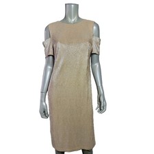 Calvin Klein Gold Metallic Cold Shoulder Sheath Dress Womens 8 CD9AX148