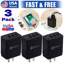 3-Pack 3 Port USB Home Wall Fast Charger for Cell Phone iPhone Samsung Android
