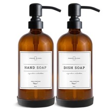 Amber Glass Soap Dispenser, 2 Pack Kitchen Soap Dispenser Set with Stainless ...