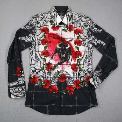 Dolce & Gabbana Mens Bull Matador Floral Print Button Down Shirt G5CV3T Size 40