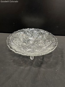 Glass Bowl Clear Pressed Patterned Three Footed Serving Dish Decorative Tablewar