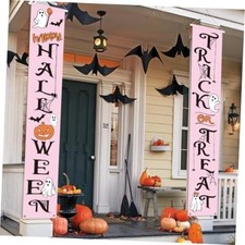 Halloween Decorations Trick or Treat Pink Porch Banner for Front Door