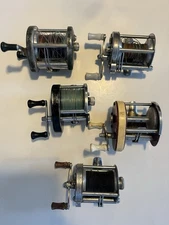 Lot of 5 Vintage level Wind Reels, Pflueger, Skilkast, Summit, Ocean City ,Sears