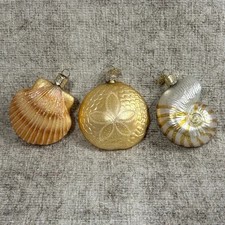 Old World Christmas Glass Ornaments Set of 3 seashells, silver dollar gold