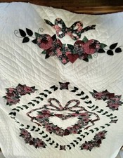 Beautiful Handmade Amish Applique Queen Quilt Size 96" X 103" 'Country Love'