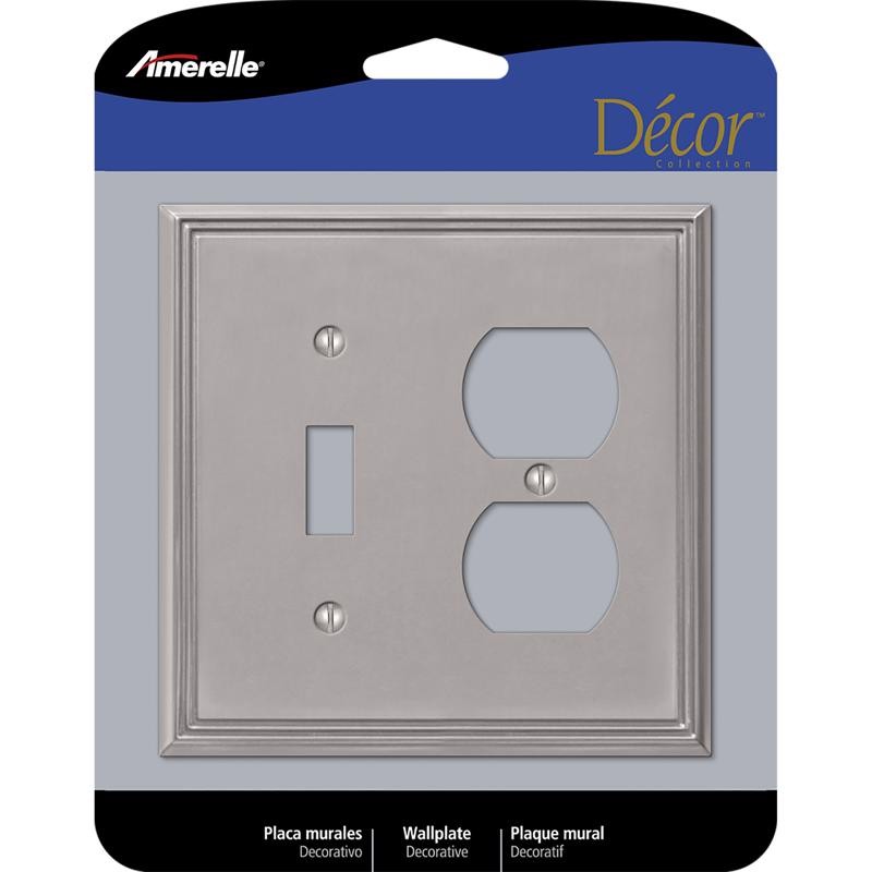 Amerelle 77TDBN Brushed Nickel Die-Cast Metal 2-Gang Toggle Wallplate 4.75 H in.