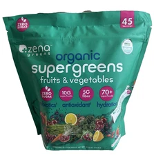 Zena Greens Organic Supergreens Fruits Vegetables Powder, 45 Stick Packs-BB10/26