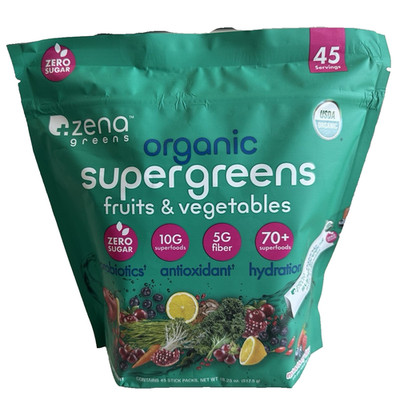 Zena Greens Organic Supergreens Fruits Vegetables Powder, 45 Stick Packs-BB12/27