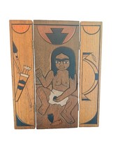 Mahka Native American Indian The Flint Maker Vintage Carved Wood Folding Carving