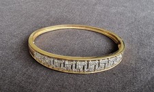 *9ct Yellow Gold .25 Carat Diamond Greek Key Design Hinged Bangle. 12.90 grams*