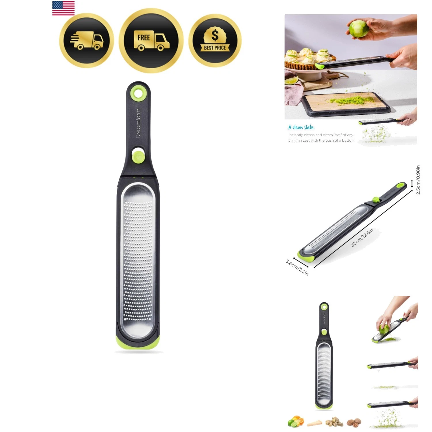Self-Cleaning Citrus Zester Cheese Nut Spice Grater Non-Slip Black Green
Opens in a new window or ta