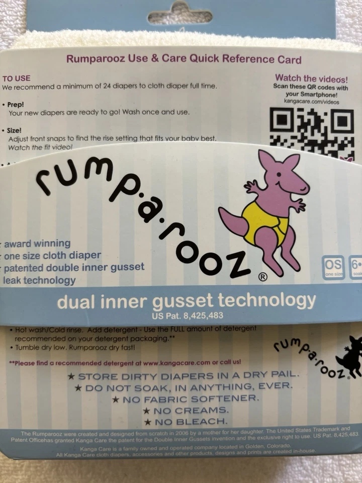 Kanga Care Rumparooz One Size Pocket Cloth Diaper NWT CLOTH DIAPER INSERT ONLY - Image 2 of 4