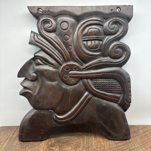 VTG Hand-Carved South American Tribal Wall Hanging 16”X14” Head Native Honduras