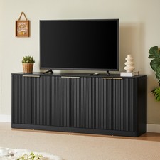 Media Console Mid-Century Black Wood 67" Fluted Wave Bedroom TV Stand Storage